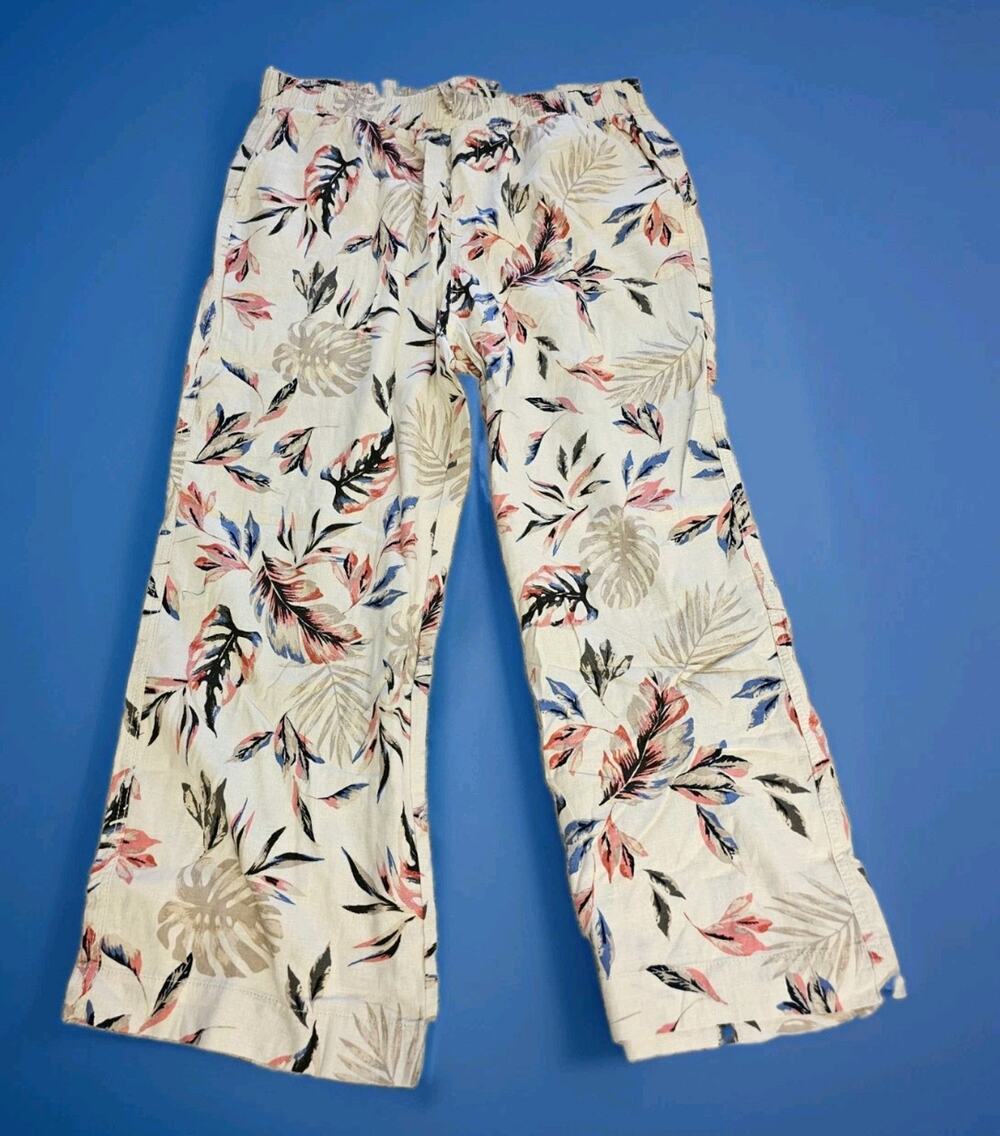 NWT Briggs Beach Linen Rayon Blend Pants Womens XXL Pull On Wide Leg Tropical
